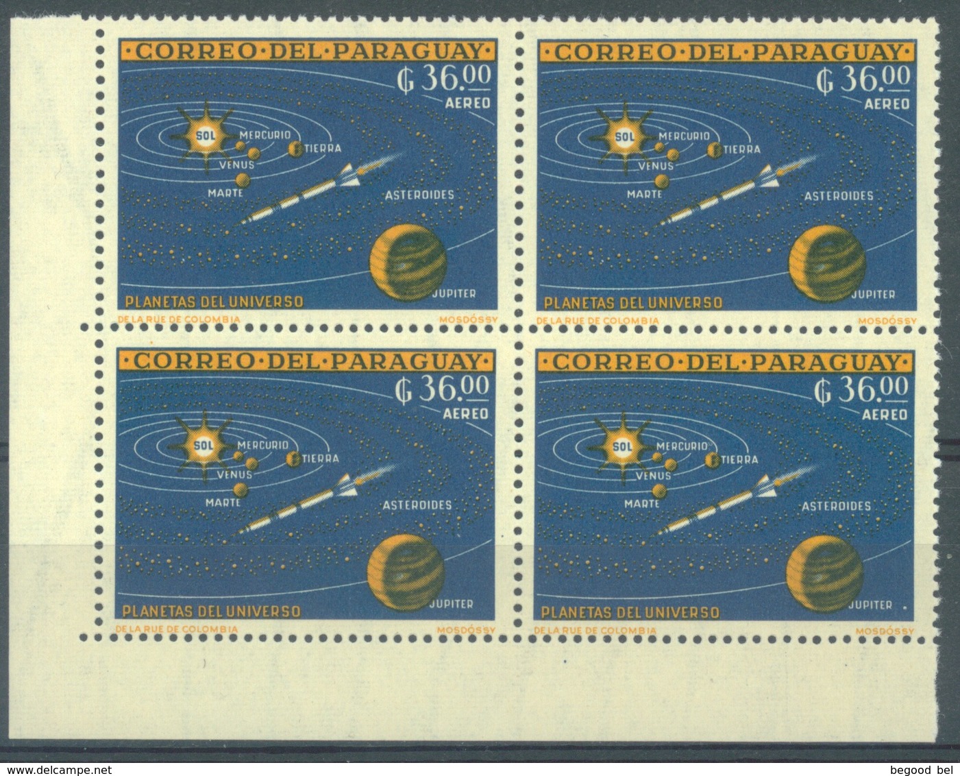 PARAGUAY - MNH/** - 1962  - SOLAR SYSTEM -  Mi 1140 BLOC OF 4 - Lot 17226 - Paraguay