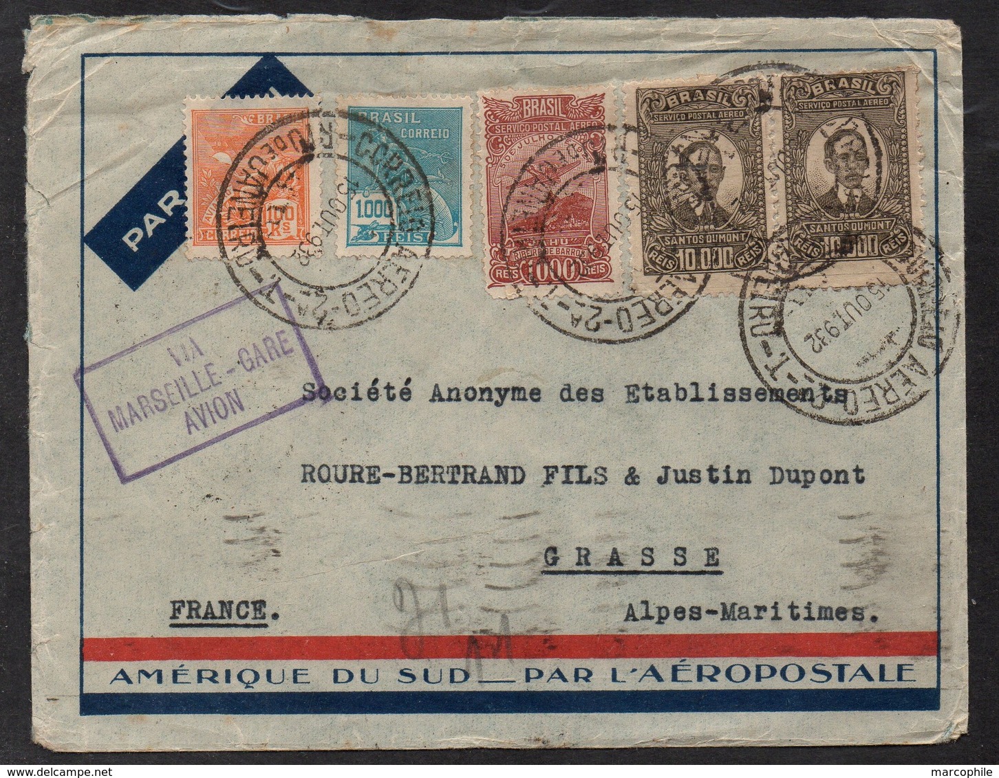 AEROPOSTALE - BRESIL - BRASIL / 1932 LETTRE POUR LA FRANCE - GRASSE - VIA MARSEILLE (ref LE2367) - Briefe U. Dokumente