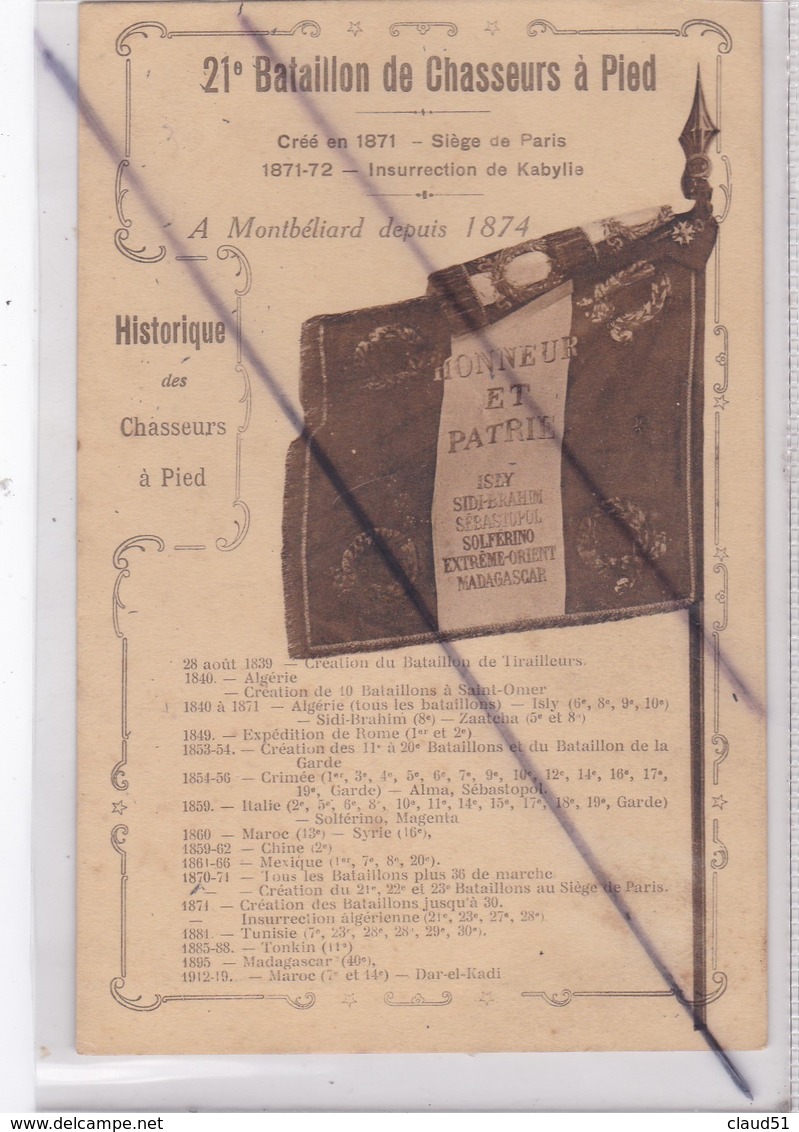 21e Bataillon De Chasseurs à Pied -Son Drapeau -Historique Des Chasseurs à Pied De 1871 à 1919 - Régiments