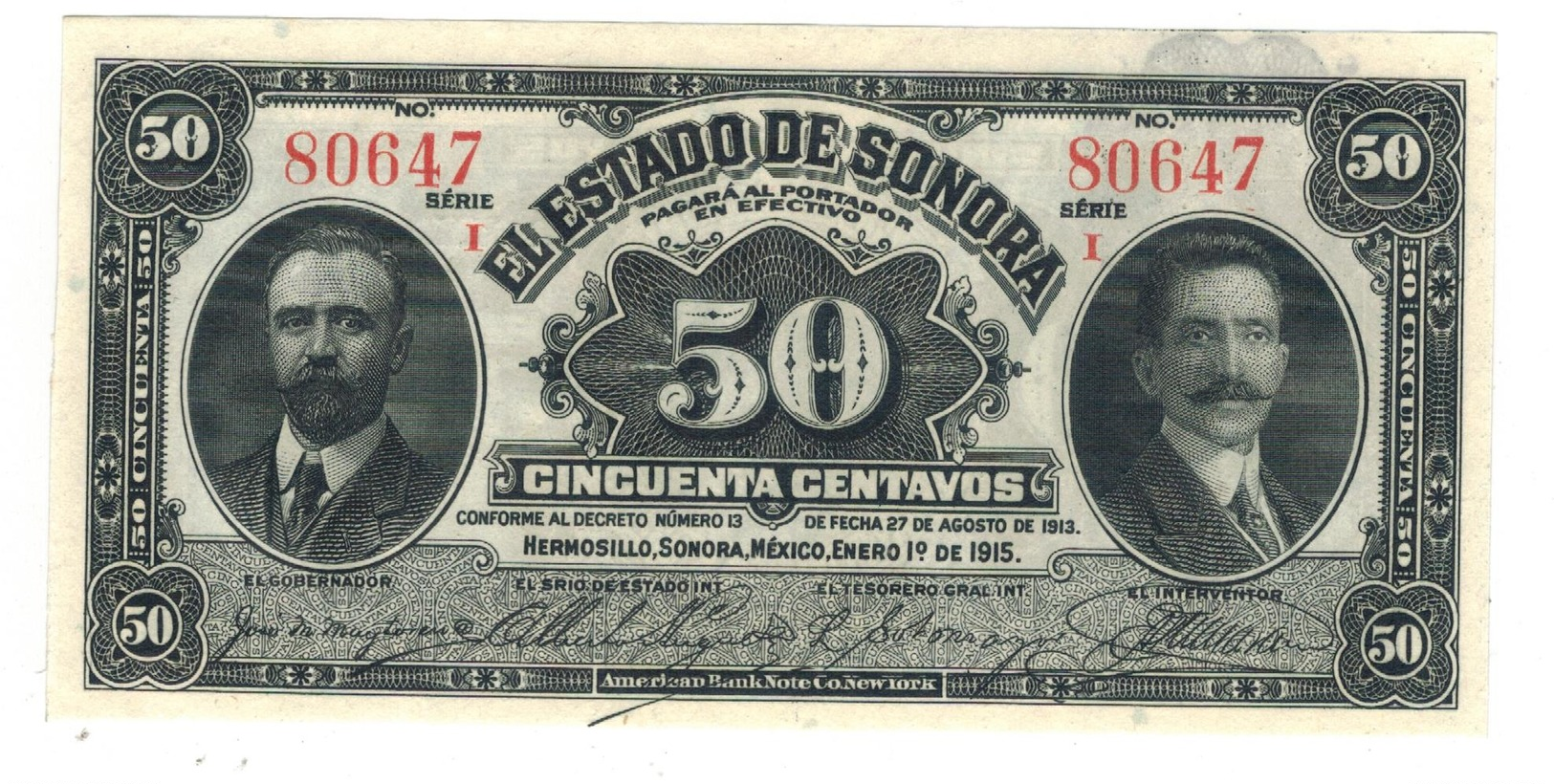 Mexico, ESTADO De SONORA, 50 Centavos, 1915,  UNC. - Messico