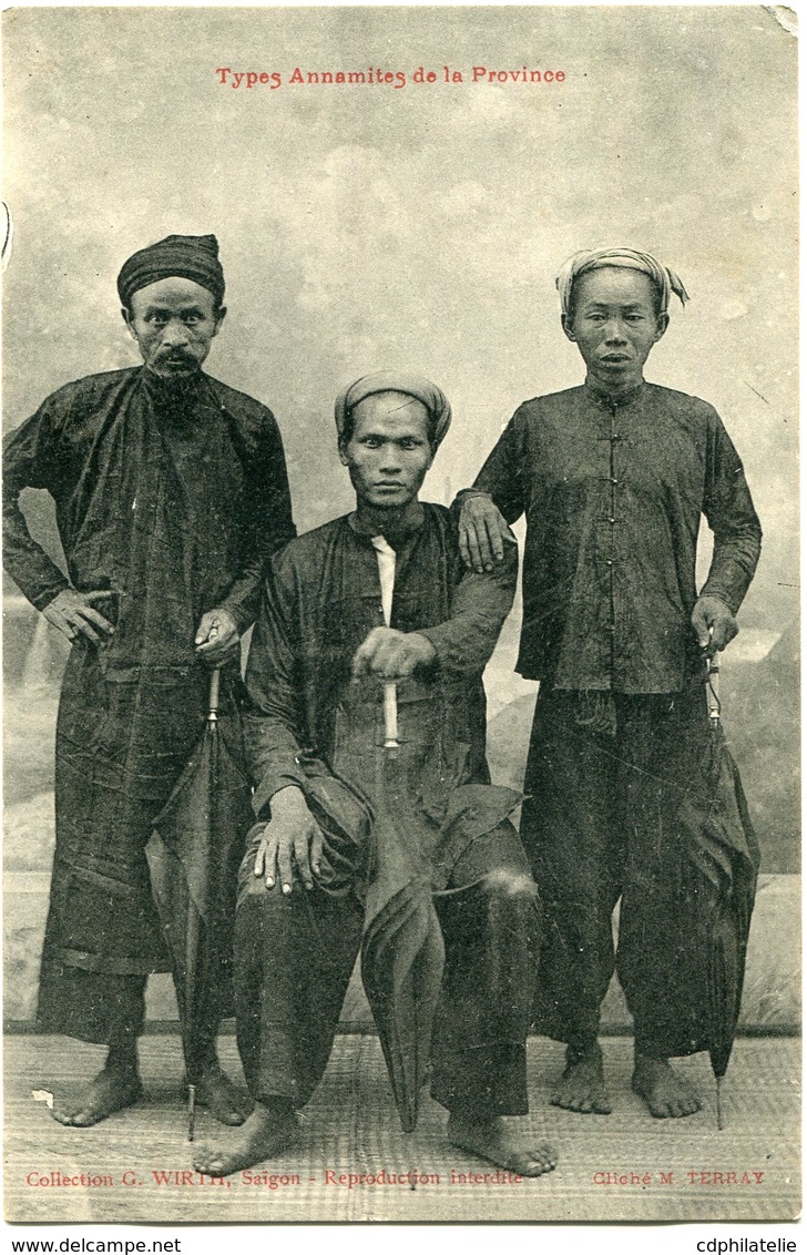 INDOCHINE CARTE POSTALE TYPES ANNAMITES DE LA PROVINCE DEPART SOCTRANG 25 DEC 11 COCHINCHINE POUR LA COCHINCHINE - Lettres & Documents