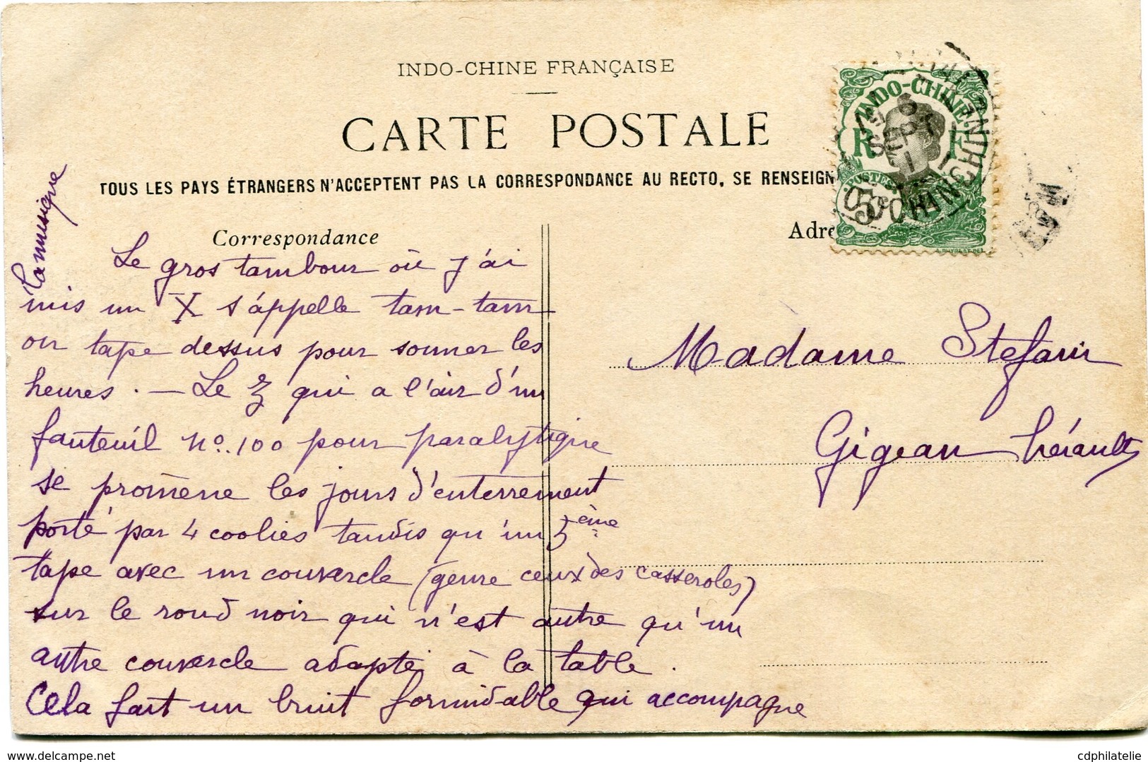 INDOCHINE CARTE POSTALE DE COCHINCHINE -CHOLON -INTERIEUR DE LA POGODE DES CANTONAIS AYANT VOYAGEE - Lettres & Documents