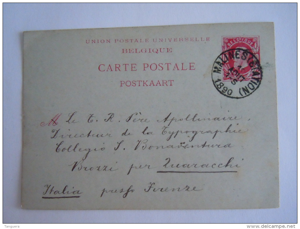 Belgique Entier Postal Postwaardestuk 1890 10 Ct Leopold II Malines Station -&gt; Brozzi Italie - Postkarten 1871-1909