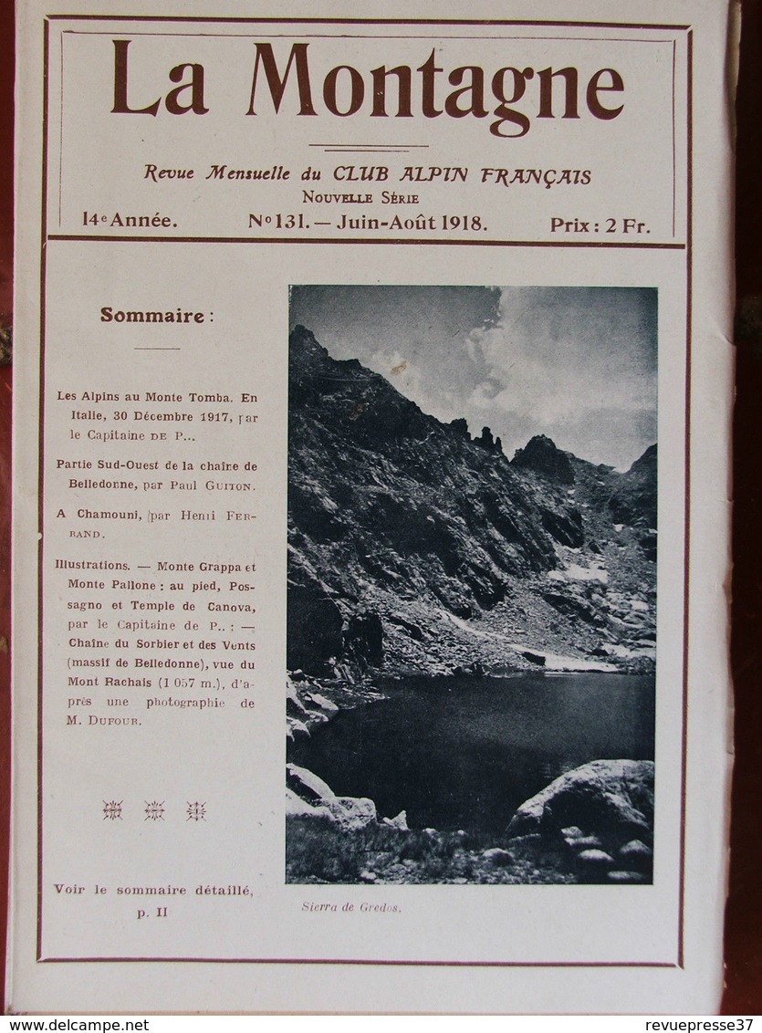 La Montagne N°131 (juin-août 1918) Chaîne De Belledonne - Alpins Au Monte Tomba - 1900 - 1949