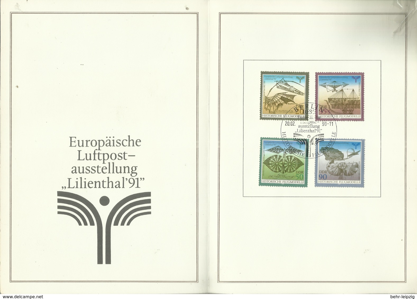 DDR ETB 1/90 "Historische Flugmodelle Zur Europ. Luftpostausstellung -Lilienthal '91-" Ersttagssonderst. Mi.-Preis 8,00 - 1. Tag - FDC (Ersttagblätter)