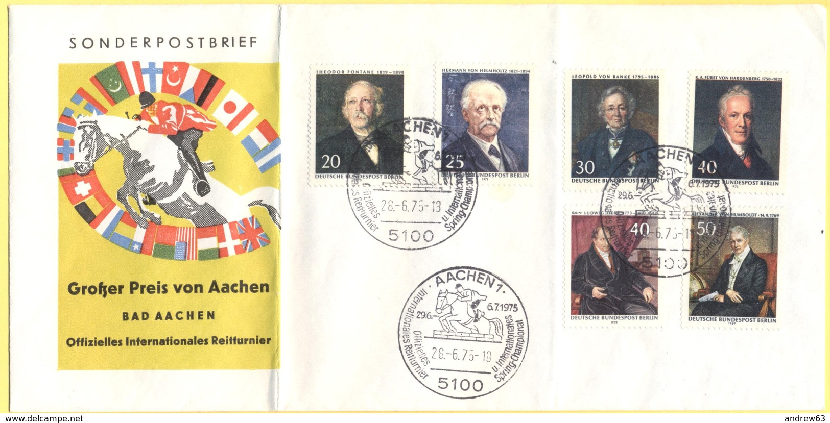 GERMANIA - GERMANY - Deutschland - ALLEMAGNE - BUNDESPOST - 1975 - Sonderpostbrief - Grosser Preis Von Aachen - Bad Aach - Ippica