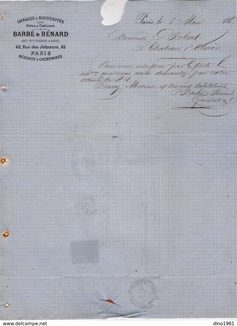 VP12.454 - Lettre - Lainages & Nouveautés - Mérinos & Cachemires - BARBE & BENARD à PARIS Pour LE CHATEAU D'OLERON - 1800 – 1899