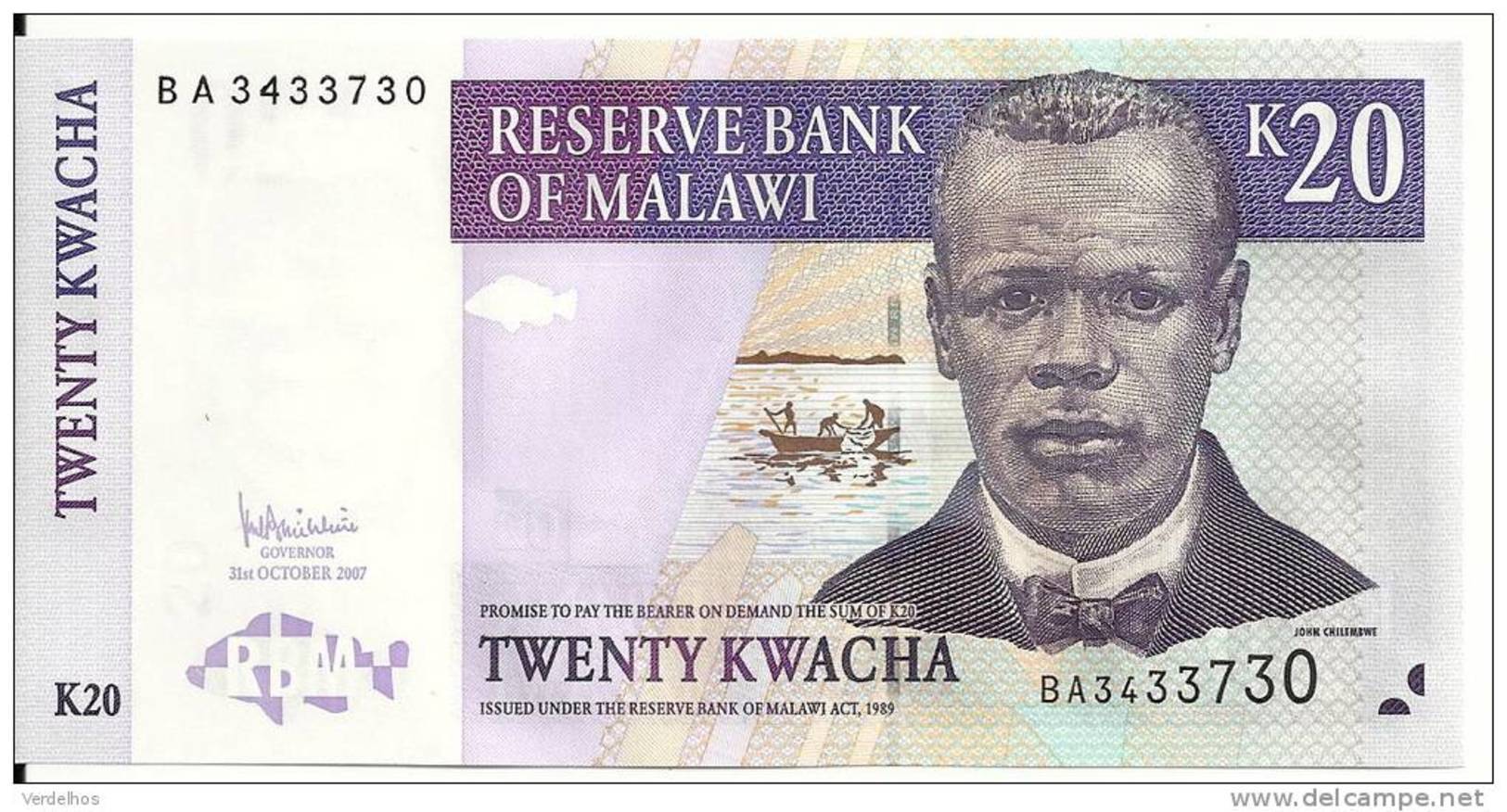 MALAWI 20 KWACHA  2007 UNC P 52 D - Malawi