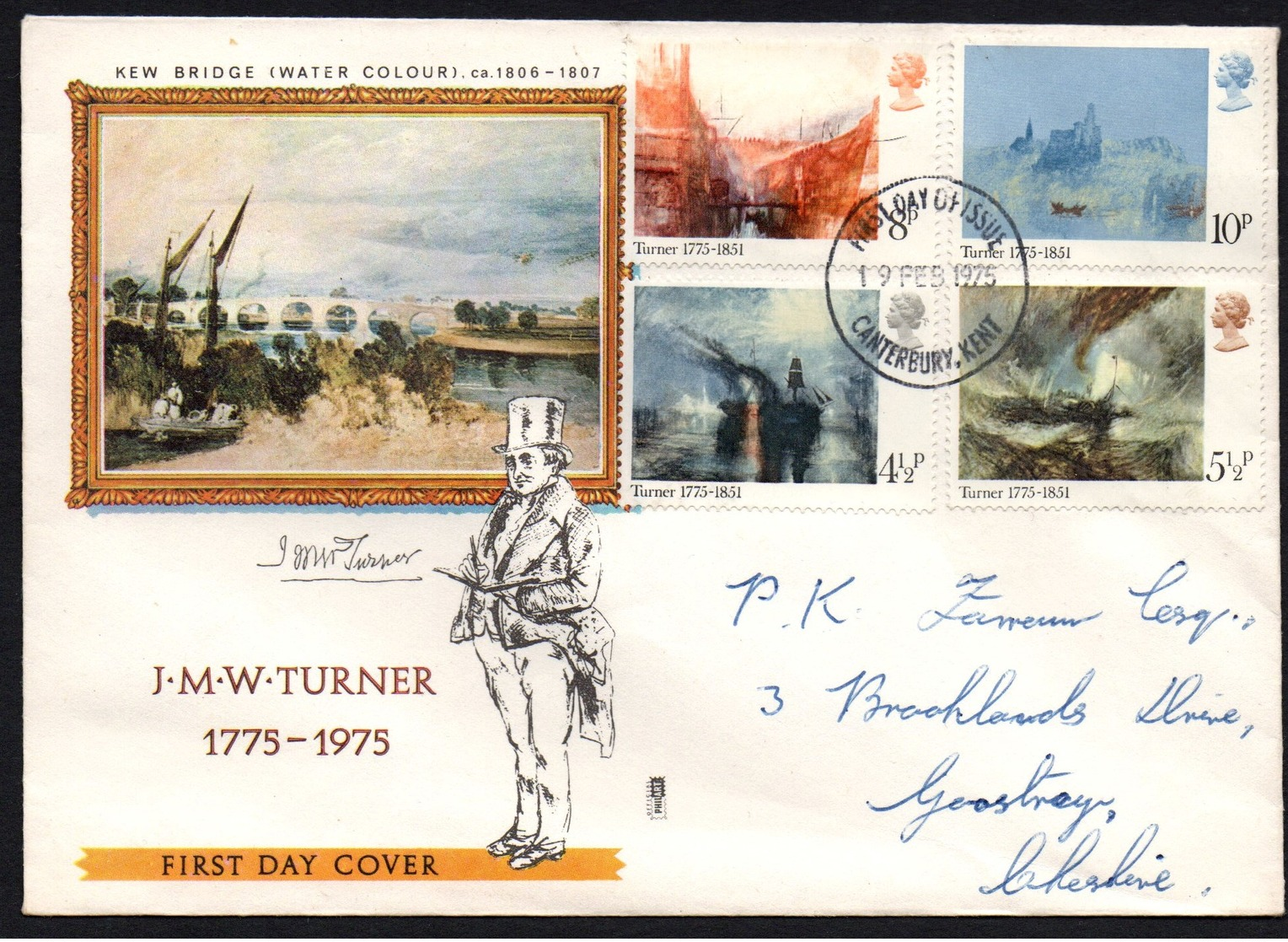 GB Philart FDC.   1975 The 100 Anniversary Of The Birth Of Joseph Turner. Posted - Briefe U. Dokumente