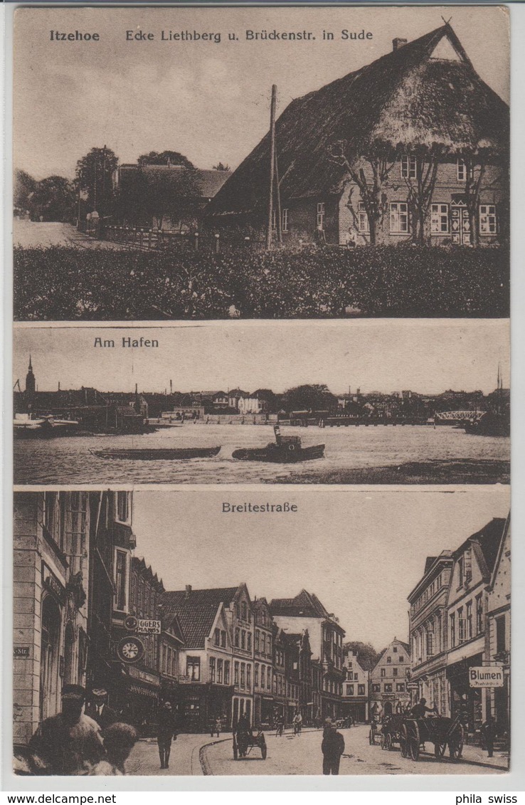 Itzehoe - Ecke Liethberg Und Brückenstrasse In Sude, Am Hafen, Breitestrasse, Belebt - Itzehoe