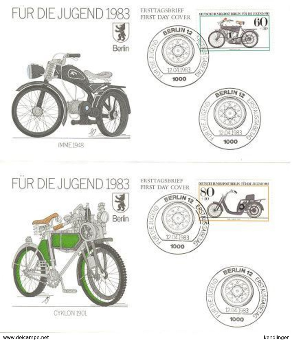08 Motocyclette: Serie 4 Env. Premier Jour D'Allemagne (Berlin),1983 - Set Of 4 Motorcycle FDCs From Germany. Motor-bike - Motos