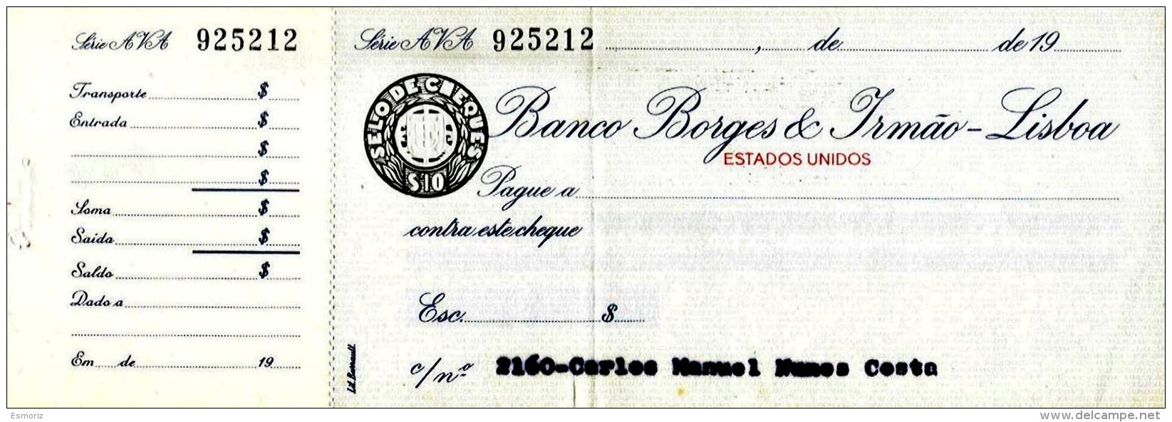 PORTUGAL, Cheques, F/VF - Ongebruikt