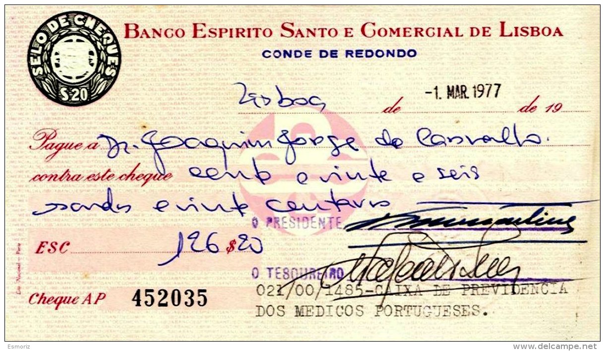 PORTUGAL, Cheques, F/VF - Ongebruikt