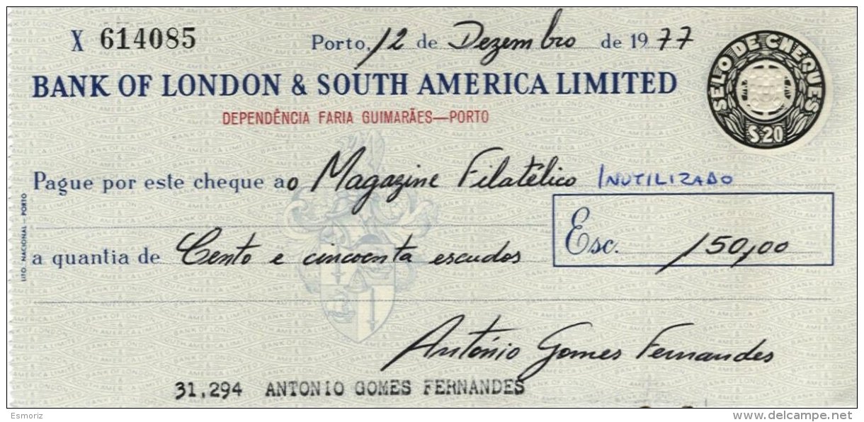 PORTUGAL, Cheques, F/VF - Ongebruikt