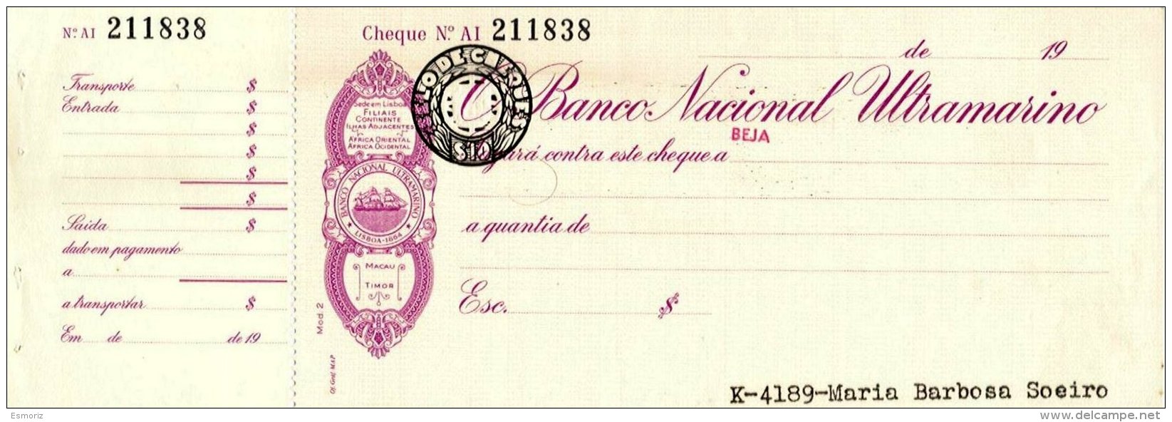 PORTUGAL, Cheques, F/VF - Ongebruikt