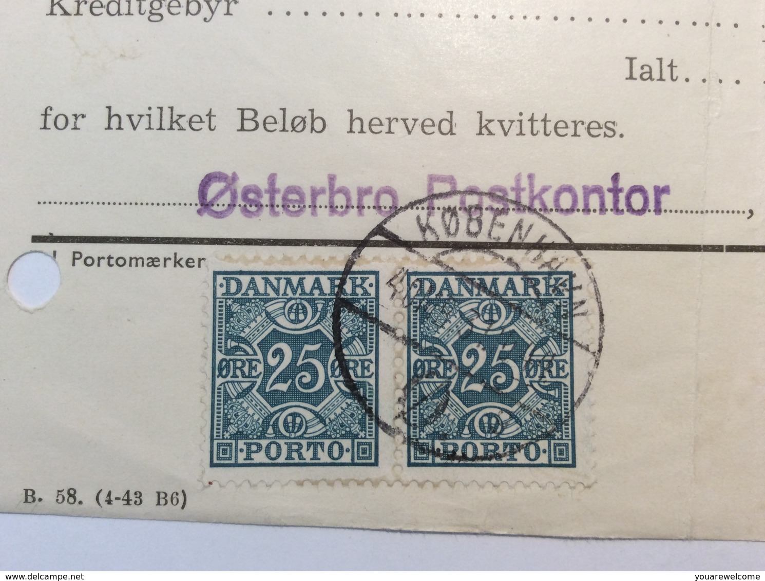 Denmark 1944  Postage Due RARE PORTO REGNING Østerbro (cover Danemark Lettre Brief - Port Dû (Taxe)