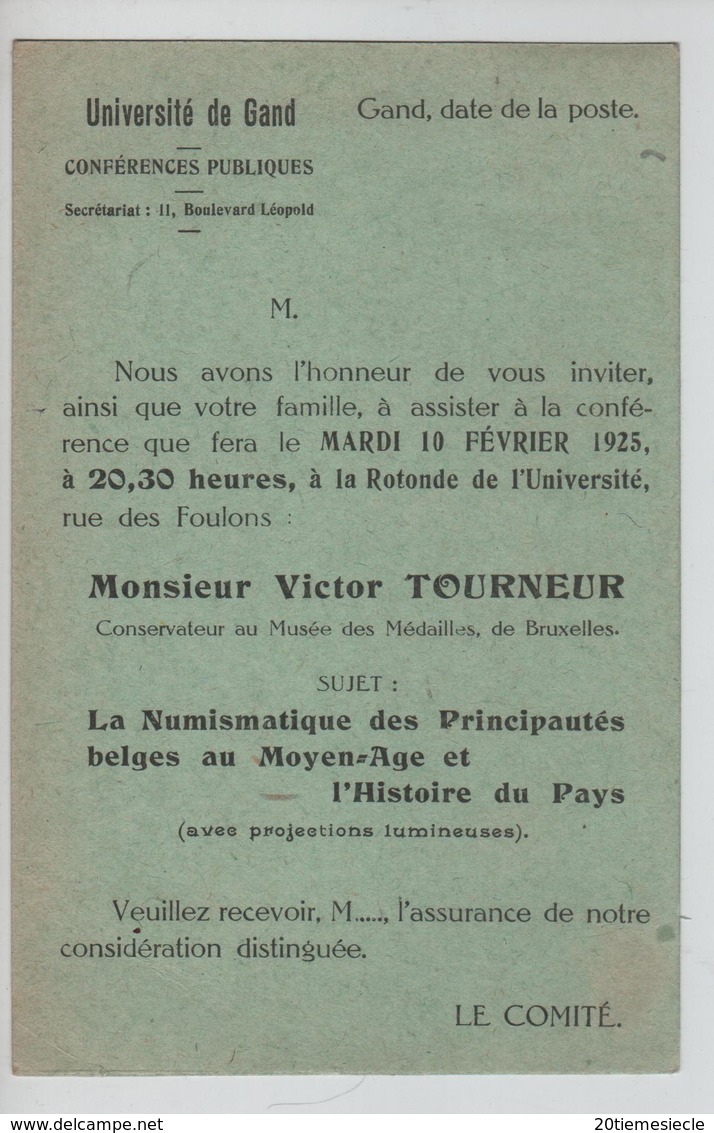 TP Houyoux 3c Roulette Gent-Gand 1922 S/CP Université De Gand Thème La NUMISMATIQUE V.E/V AP2084 - Typo Precancels 1922-31 (Houyoux)