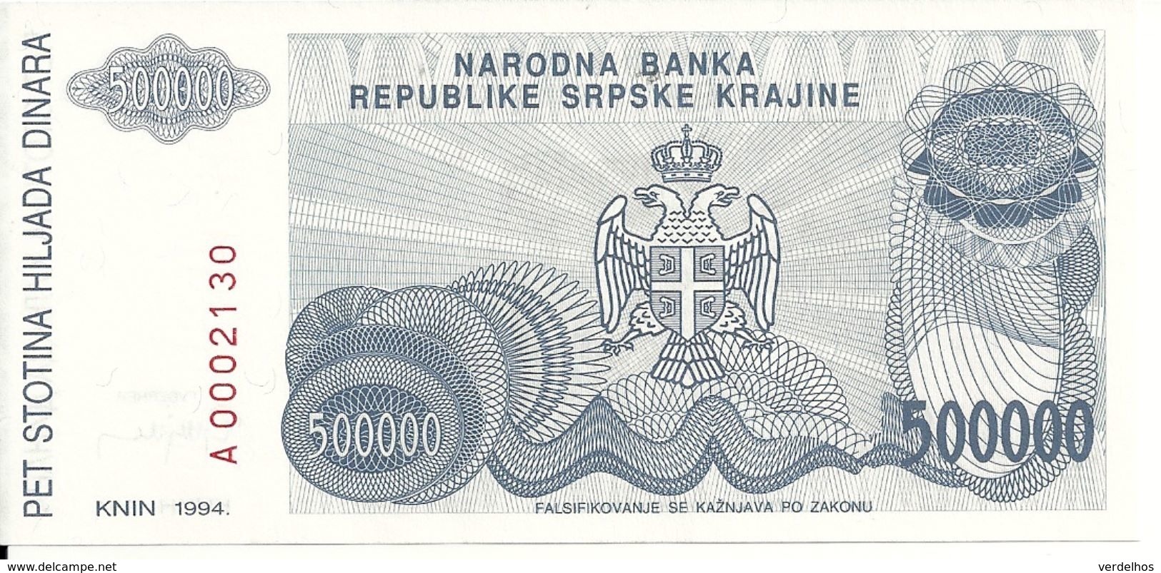 CROATIE 500000 DINARA 1993 UNC P R32 - Croatie