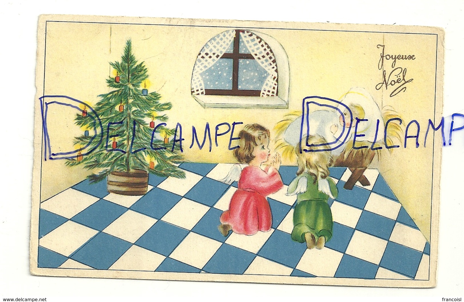 Joyeux Noël. Deux Petits Anges Qui Prient. Enfant Jésus. Sapin Et Bougies. Coloprint 3783 - Andere & Zonder Classificatie