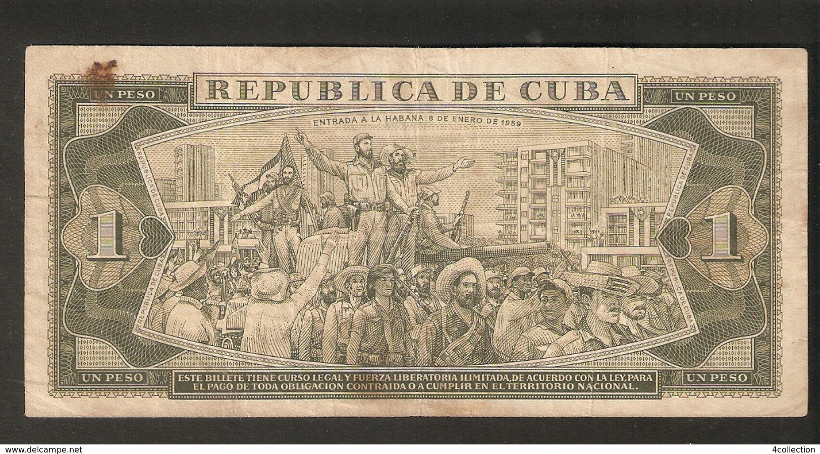 Banco Nacional De CUBA Un PEso 1969 Ser. 285893 N59 - Jose Marti / Entrada A La Habana - Cuba