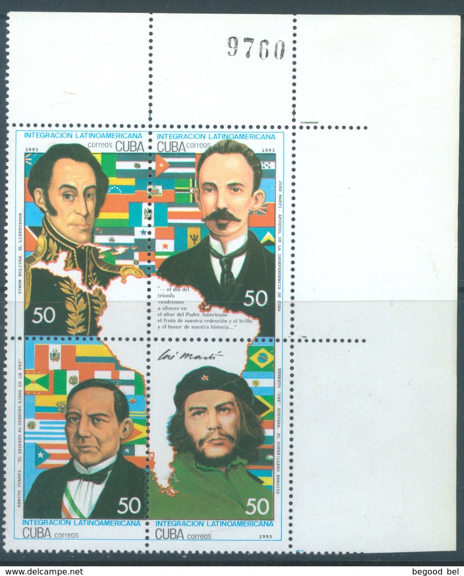 CUBA - MNH/** - 1993 - BOLIVAR CHE GEVARA  - Yv 3325-3328 Mi 3707-3710 - Lot 17248 - Neufs