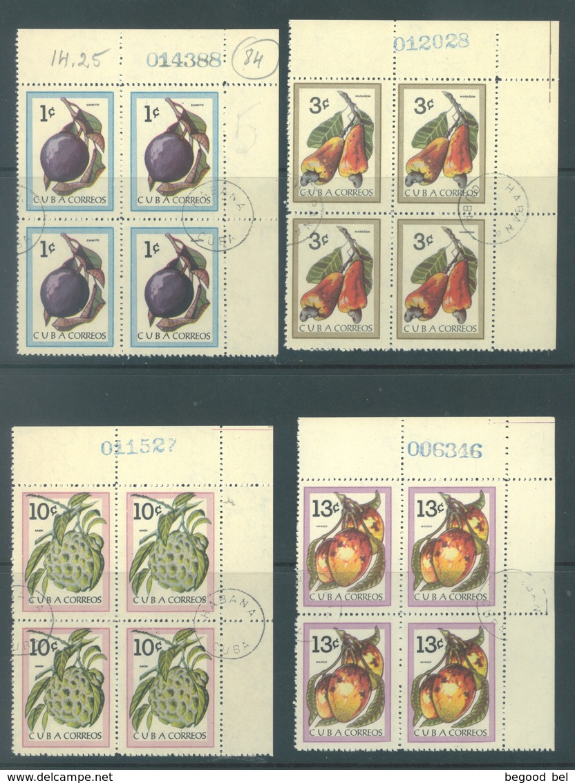 CUBA - USED/OBLIT - 1963 - FRUITS -  2c IS MISSING  - Yv 681 683-685 Mi 859 861-863 - Lot 17249 - BLOC OF 4 - Oblitérés