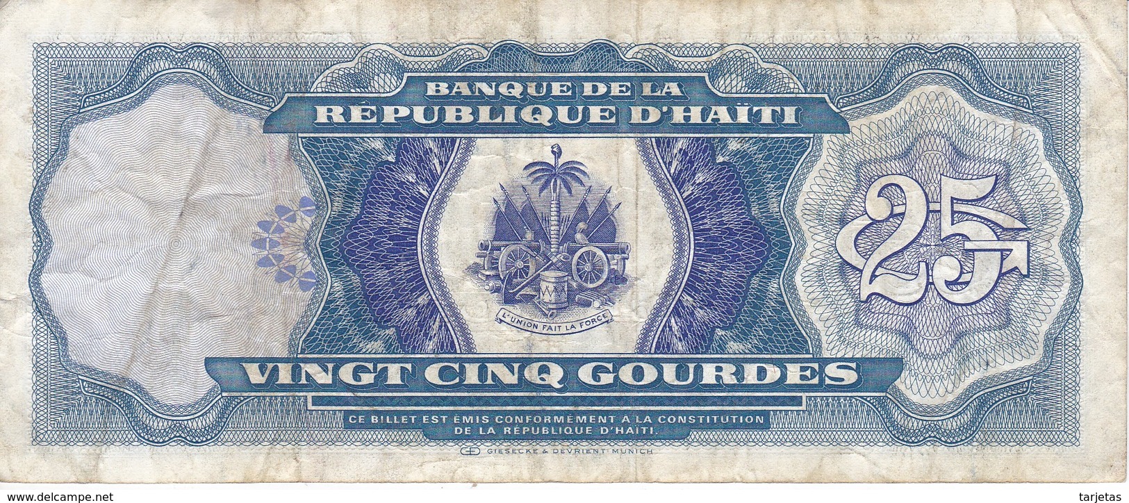 BILLETE DE HAITI DE 25 GOURDES DEL AÑO 1993   (BANK NOTE) - Haiti