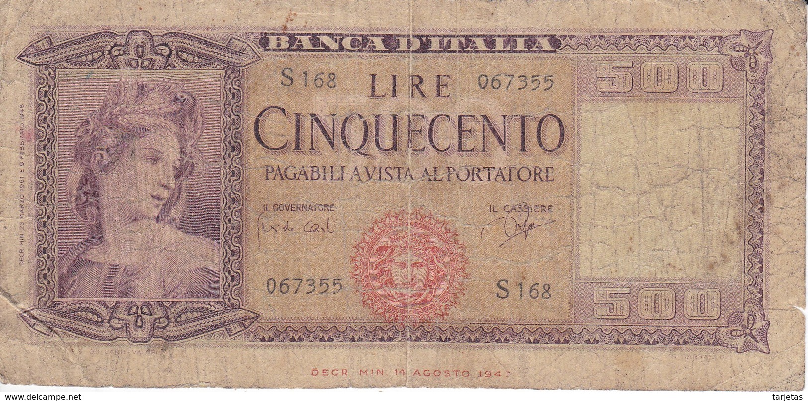 BILLETE DE ITALIA DE 500 LIRAS DEL AÑO 1961  (BANKNOTE) - 500 Lire