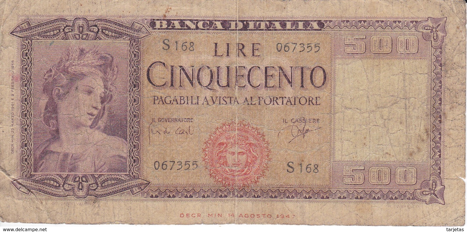 BILLETE DE ITALIA DE 500 LIRAS DEL AÑO 1961  (BANKNOTE) - 500 Liras