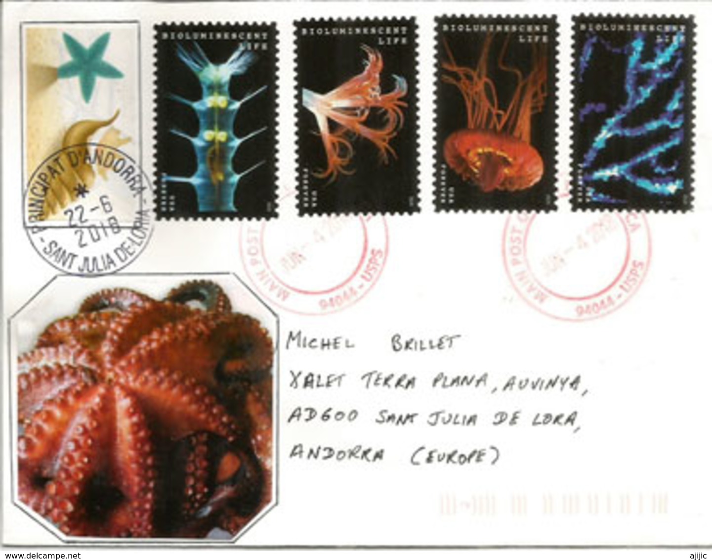 USA.  Deep-sea Marine Bioluminescent Animals, On Letter San Mateo County, Calif., Sent To Andorra, With Arrival Postmark - Maritiem Leven