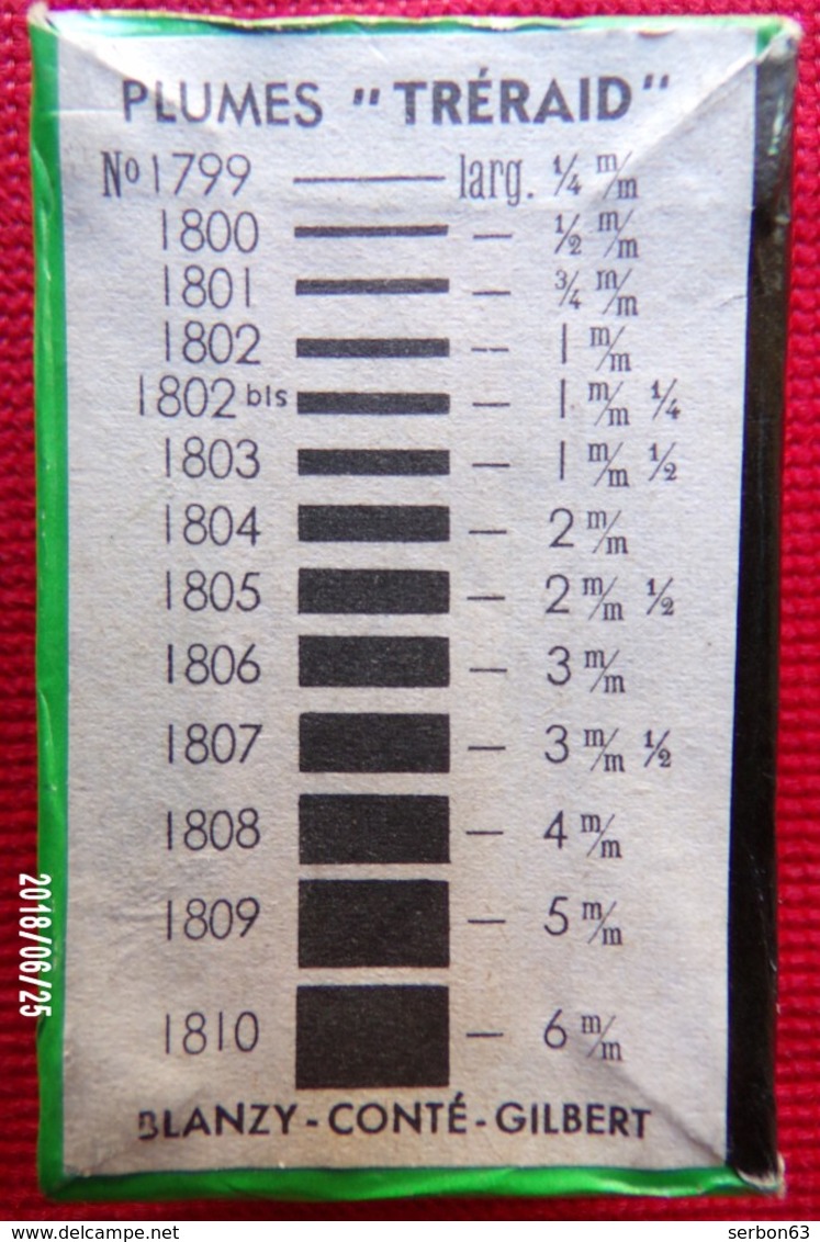 BLANZY CONTE-GILBERT 36 PLUMES TRERAID N° 1802 BIS 1mm1/4 BOITE D'ORIGINE FERMETURE PAPETERIE - NOTRE SITE Serbon63 - Federn