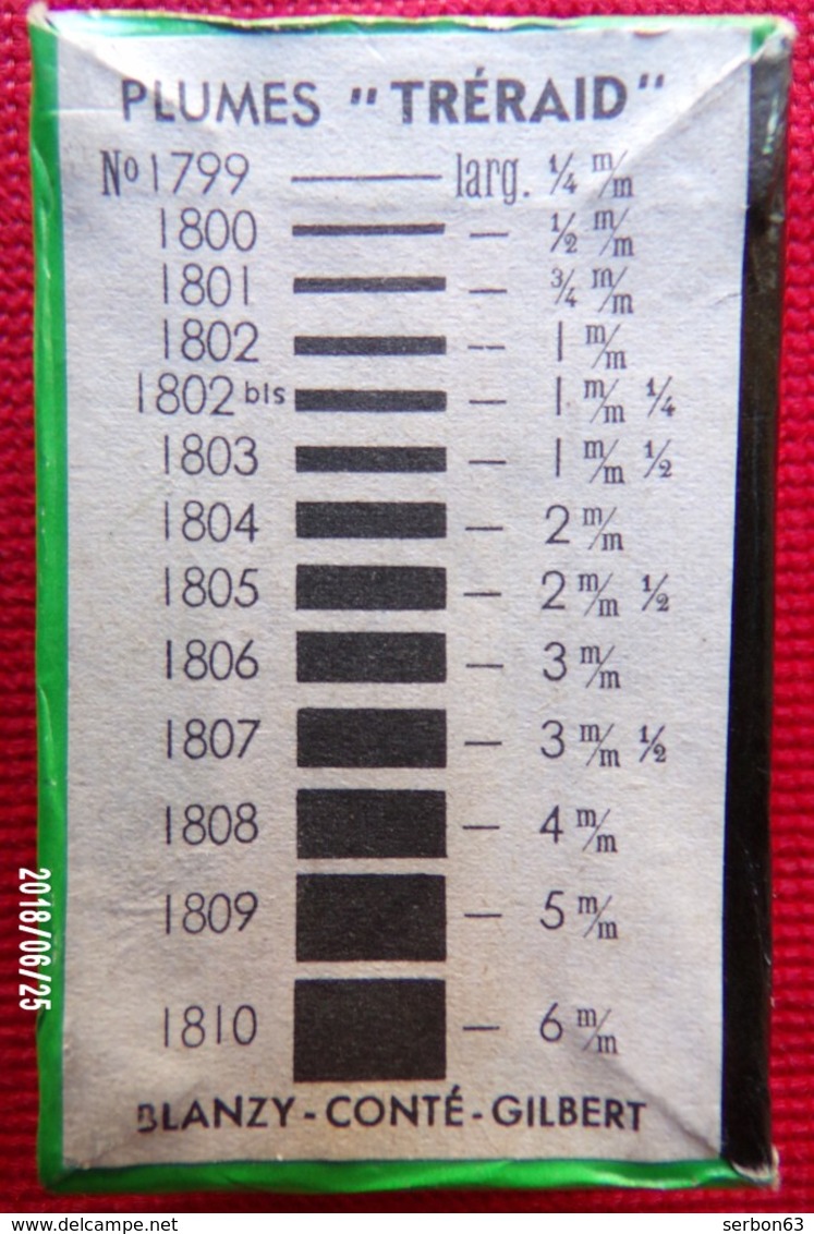 BLANZY CONTE-GILBERT 36 PLUMES TRERAID N° 1802 BIS 1mm1/4 BOITE D'ORIGINE FERMETURE PAPETERIE - NOTRE SITE Serbon63 - Pens