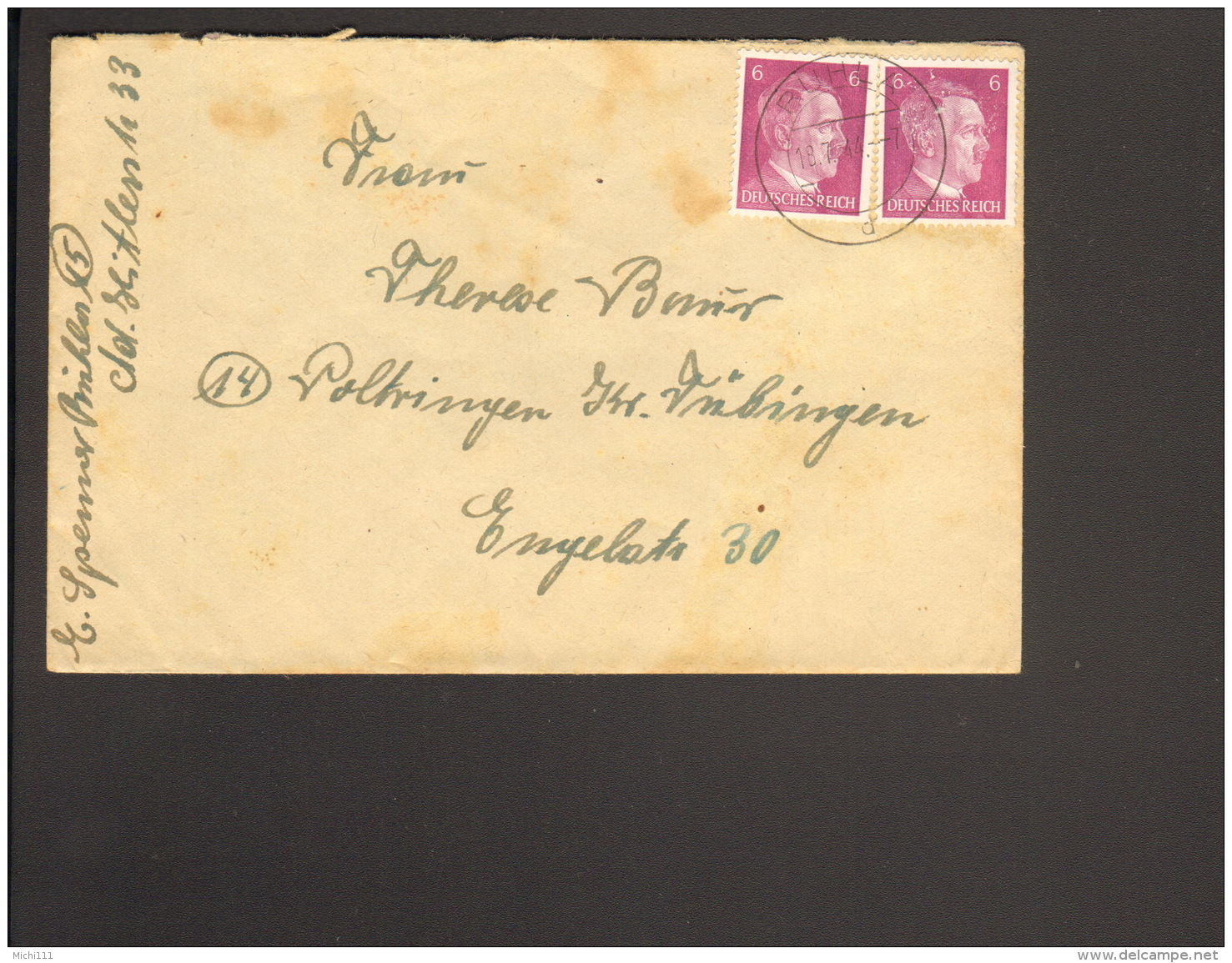 DR Fernbrief Mit 2 X 6 Pfg.Hitler Aus Ruhla V.7/1944 - Briefe U. Dokumente