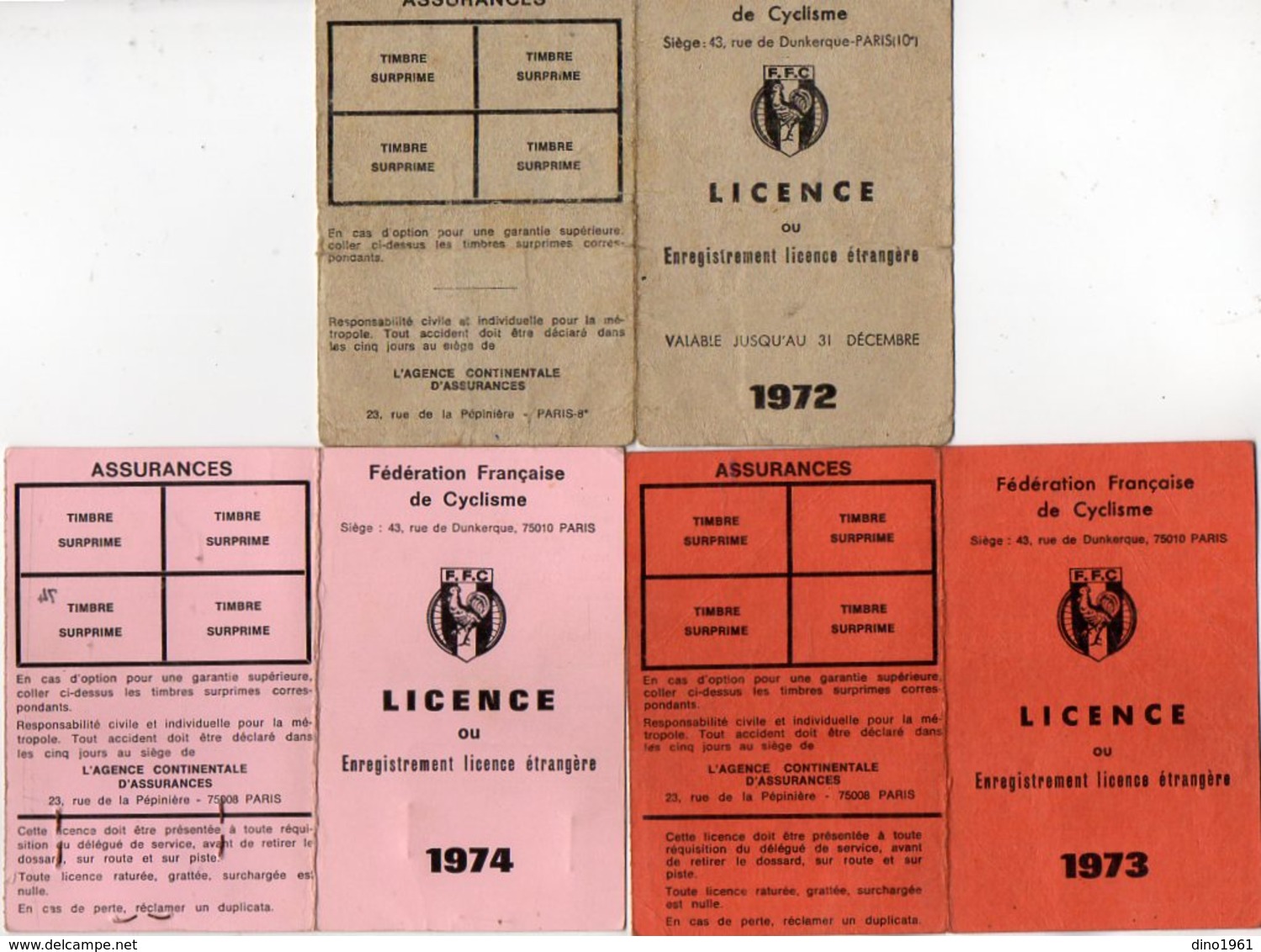 VP12.458 - PARIS X COURBEVOIE - Fédération Française De Cyclisme - 3 Licences Mme CARPENTIER à BEZONS - Wielrennen