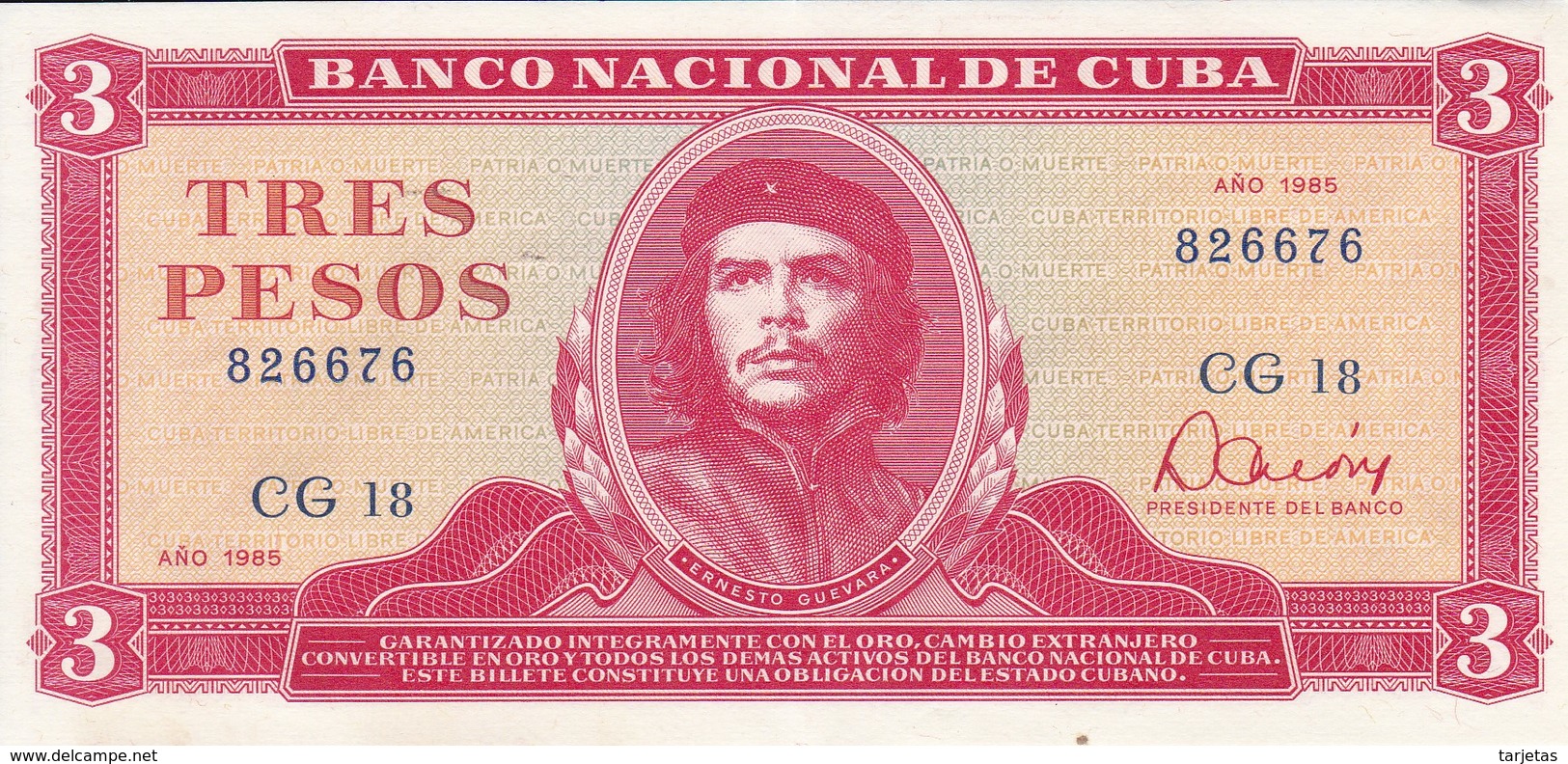 BILLETE DE CUBA DE 3 PESOS DEL AÑO 1985 EN CALIDAD EBC (XF) (BANKNOTE) CHE GUEVARA - Cuba