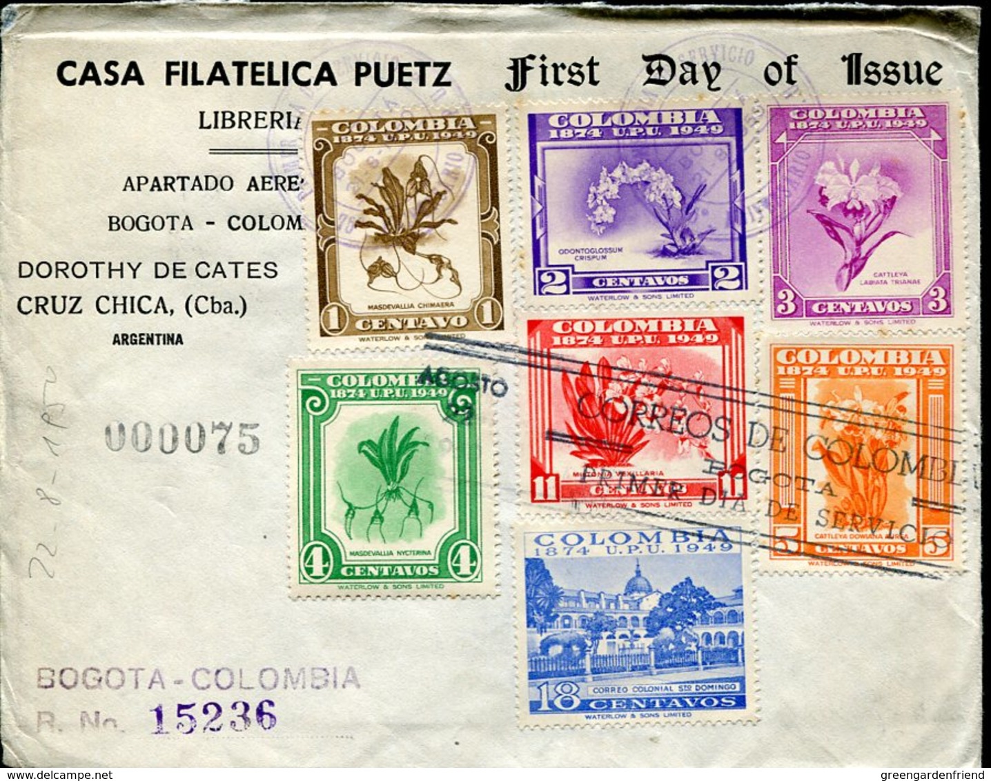 35220 Colombia,  Circuled Fdc Upu 1949 With  9 Upu Issue Of 1949 - UPU (Union Postale Universelle)