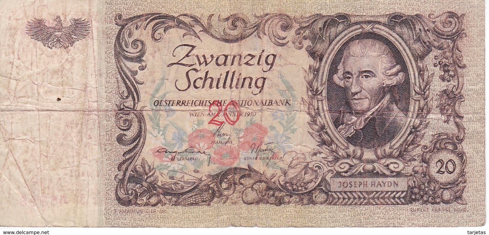 BILLETE DE AUSTRIA DE 20 SCHILLING DEL AÑO 1950 (BANKNOTE-BANK NOTE) - Austria