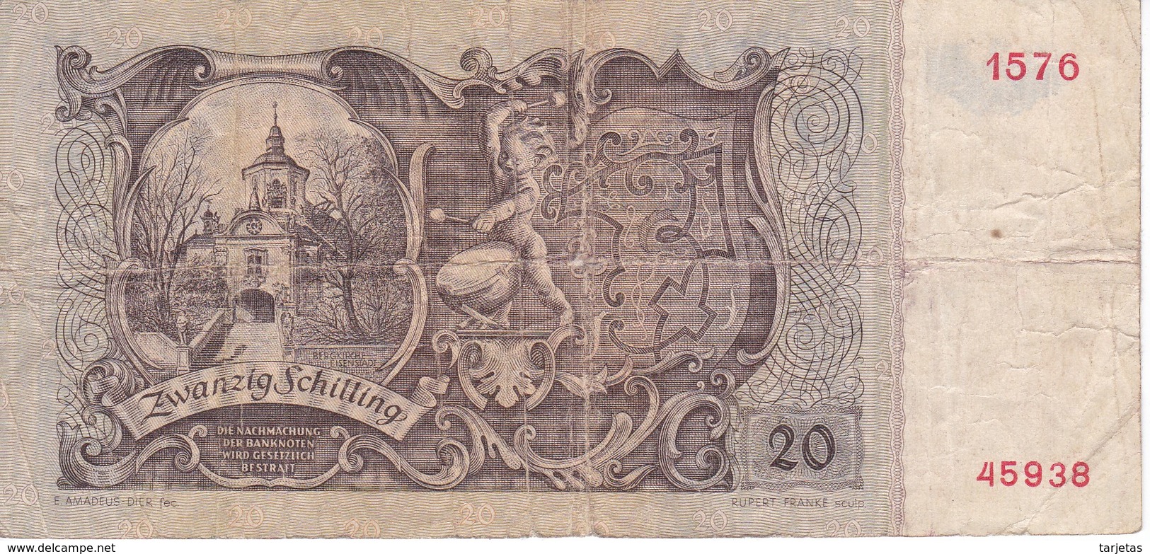 BILLETE DE AUSTRIA DE 20 SCHILLING DEL AÑO 1950 (BANKNOTE-BANK NOTE) - Austria