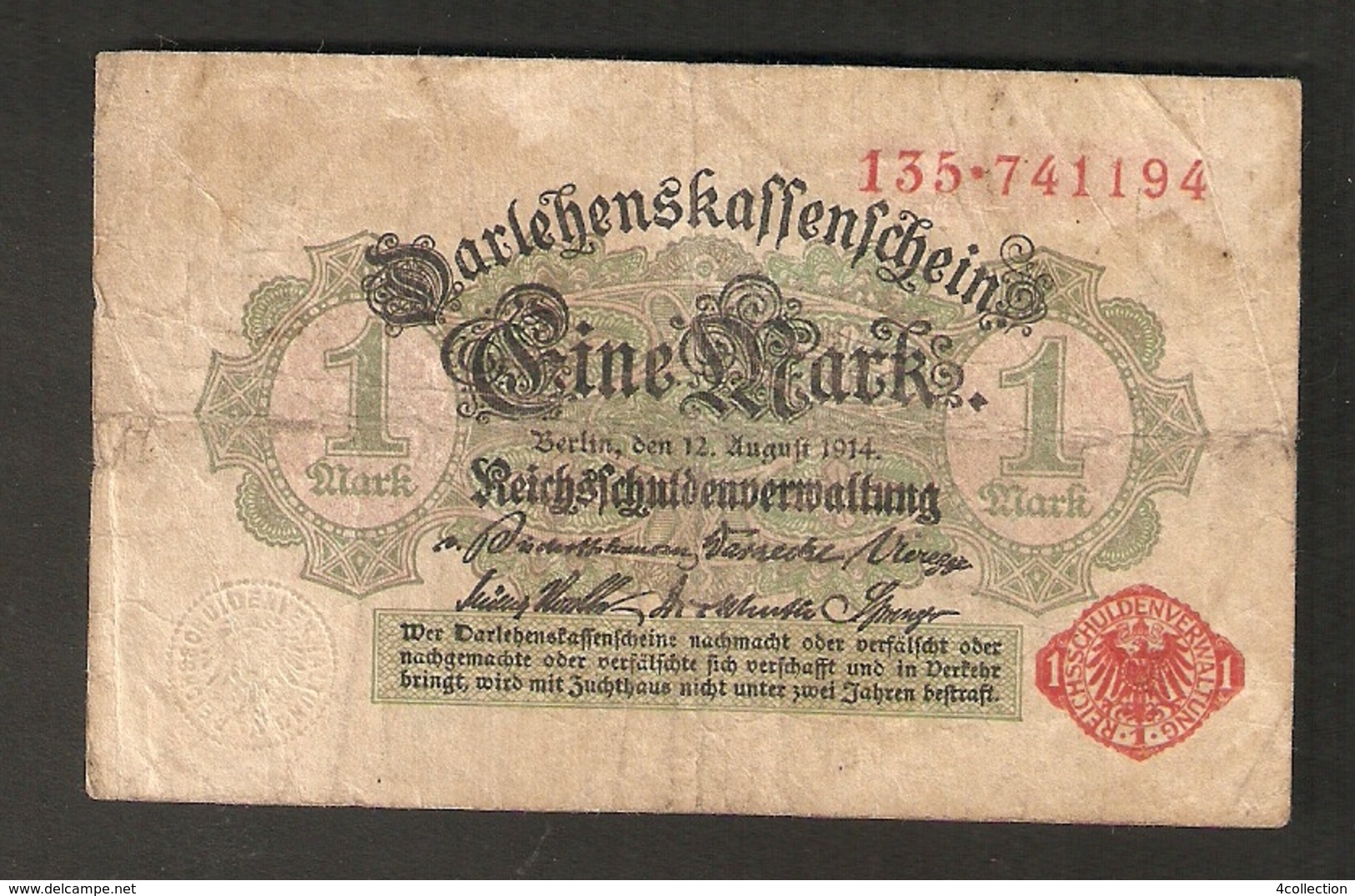 T. Germany German Empire  1 Mark 1914 - Ser. 135 . 741194 - Other & Unclassified