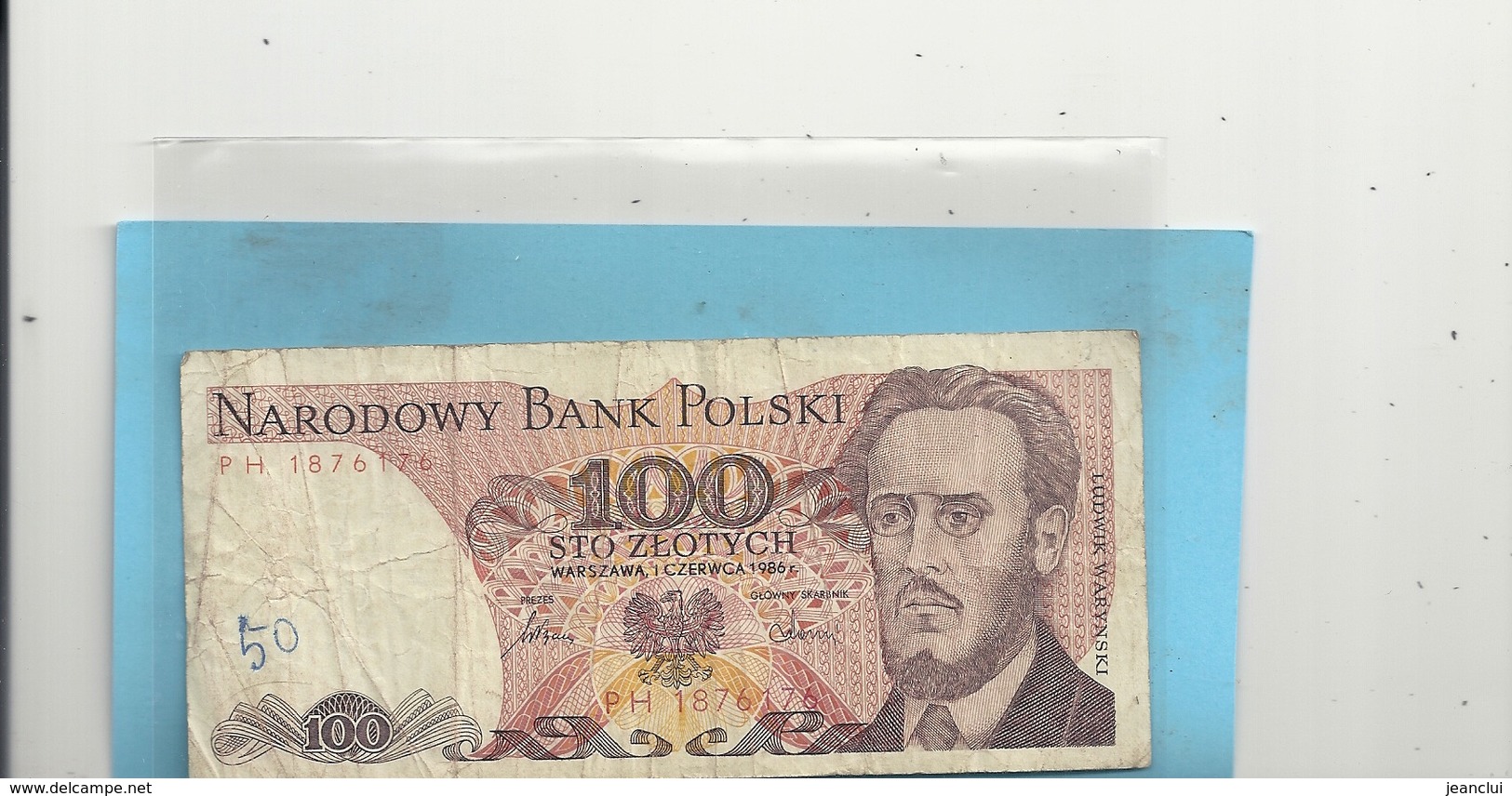 BANK POLSKI . 100 ZLOTYCH . WARSZAWA , 1 CZERWCA 1986 . 2 SCANES - Pologne