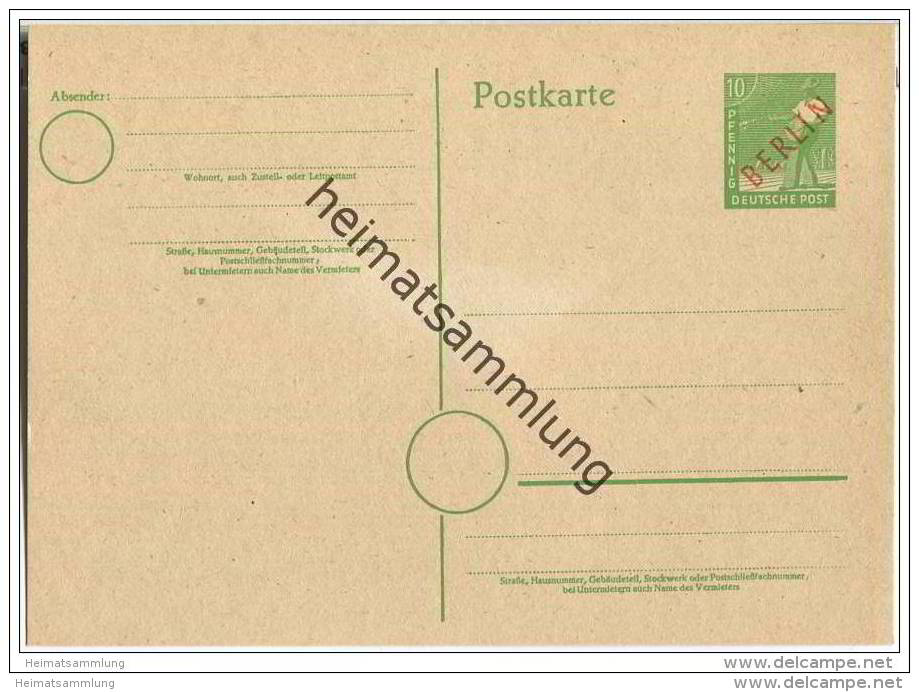 Postkarte Berlin P 3 - Gelaufen Am 14.4.1949 Als Ortskarte Ohne Text - Postkaarten - Gebruikt