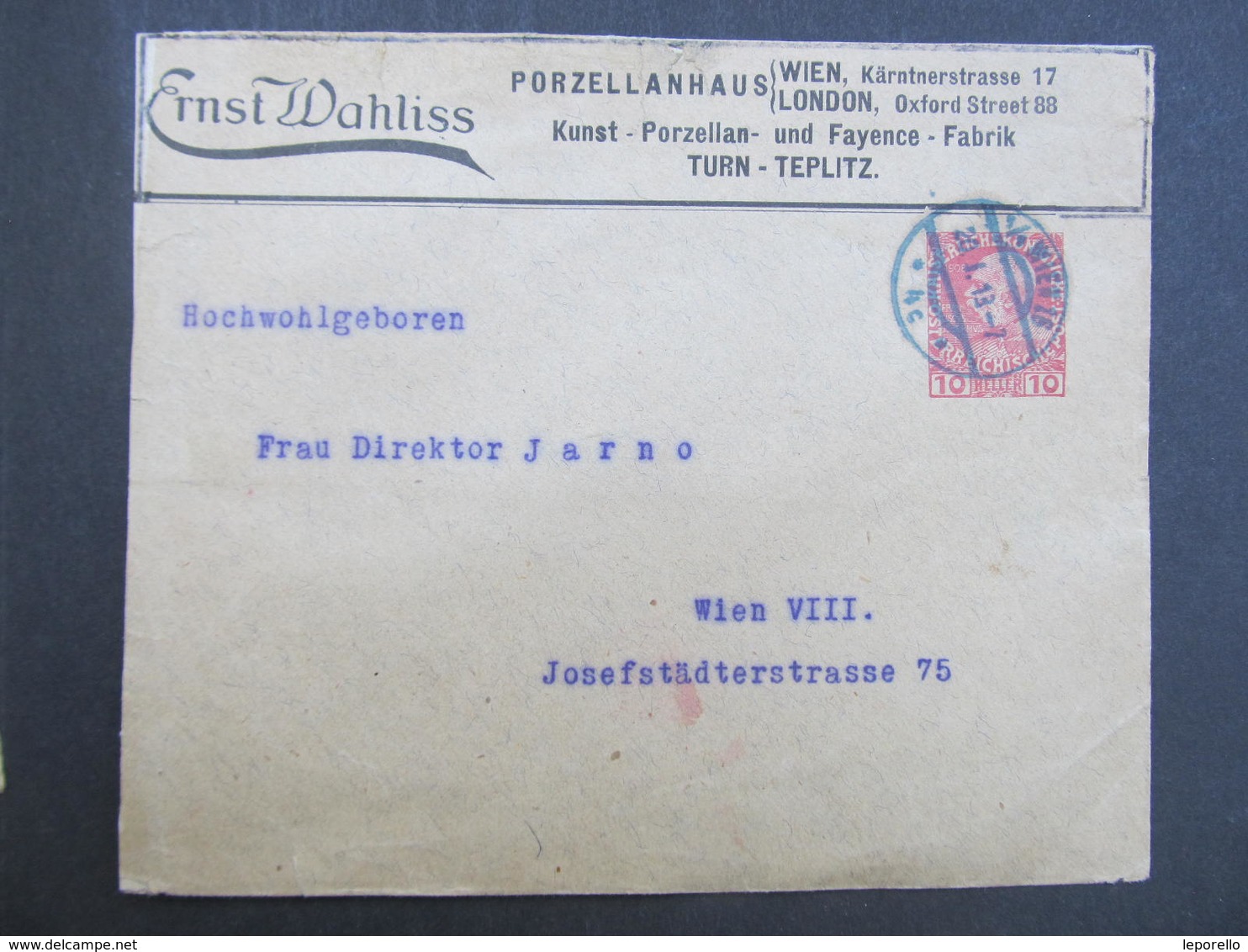 GANZSACHE Wien Pozellanhaus 1913 Privatganzsache ////  D*32807 - Briefe U. Dokumente