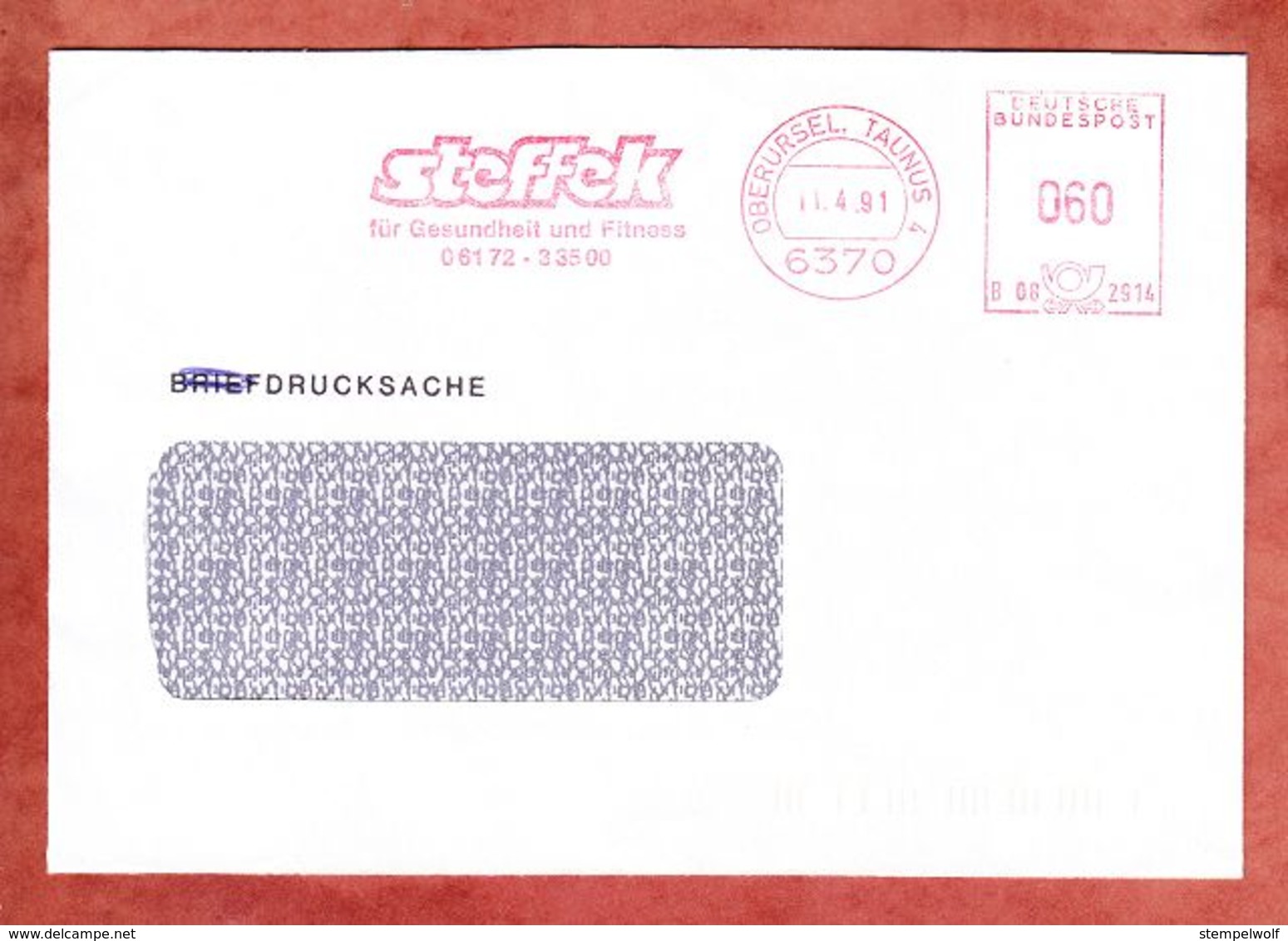 Drucksache, Francotyp-Postalia B08-2914, Steffek, 60 Pfg, Oberursel 1991 (53255) - Maschinenstempel (EMA)