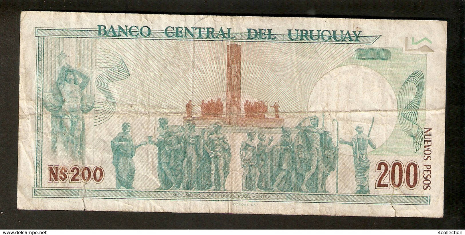 T. Banco Central Del URUGUAY Nuevos Pesos Doscientos Moneda Nacional 1986 N$ 200 # 09262010 Ser. A - Uruguay