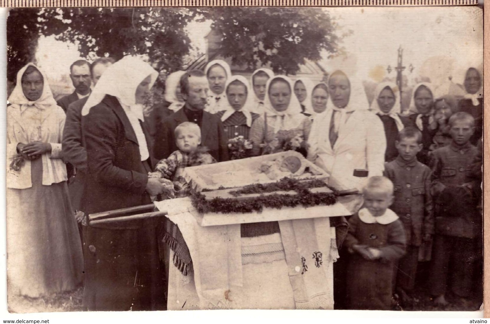 Antique Post Mortem Baby In White Open Casket Vintage Funeral Photo~1915 - Photographie