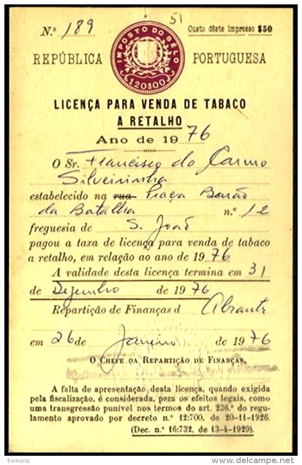 PORTUGAL, Licences, F/VF - Ongebruikt