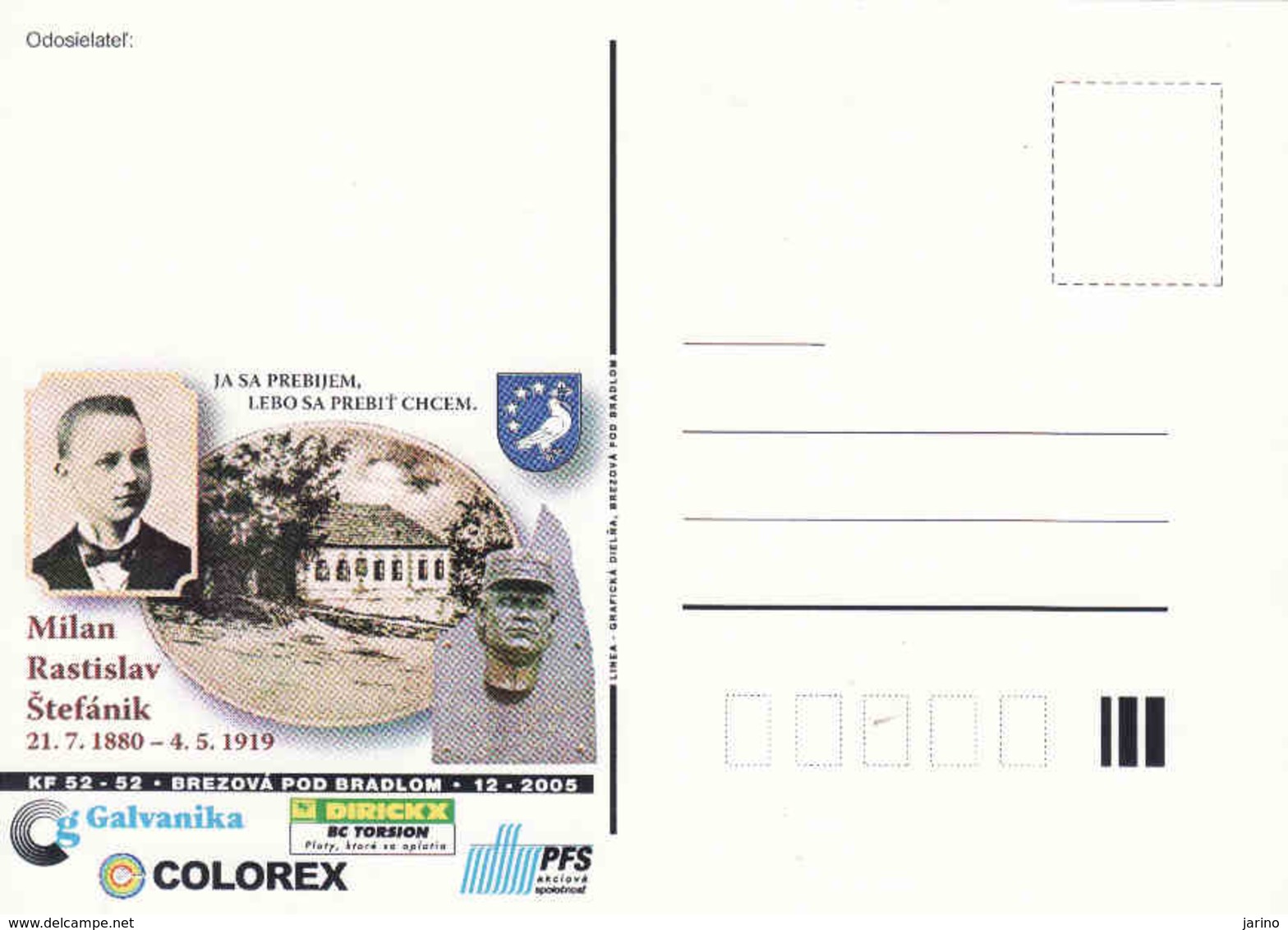 Slovaquie 2005, Maison De Naissance Milan Rastislav Štefánik Košariská, Postcard Occasionnel, Buste, Petite Tirage - Postales
