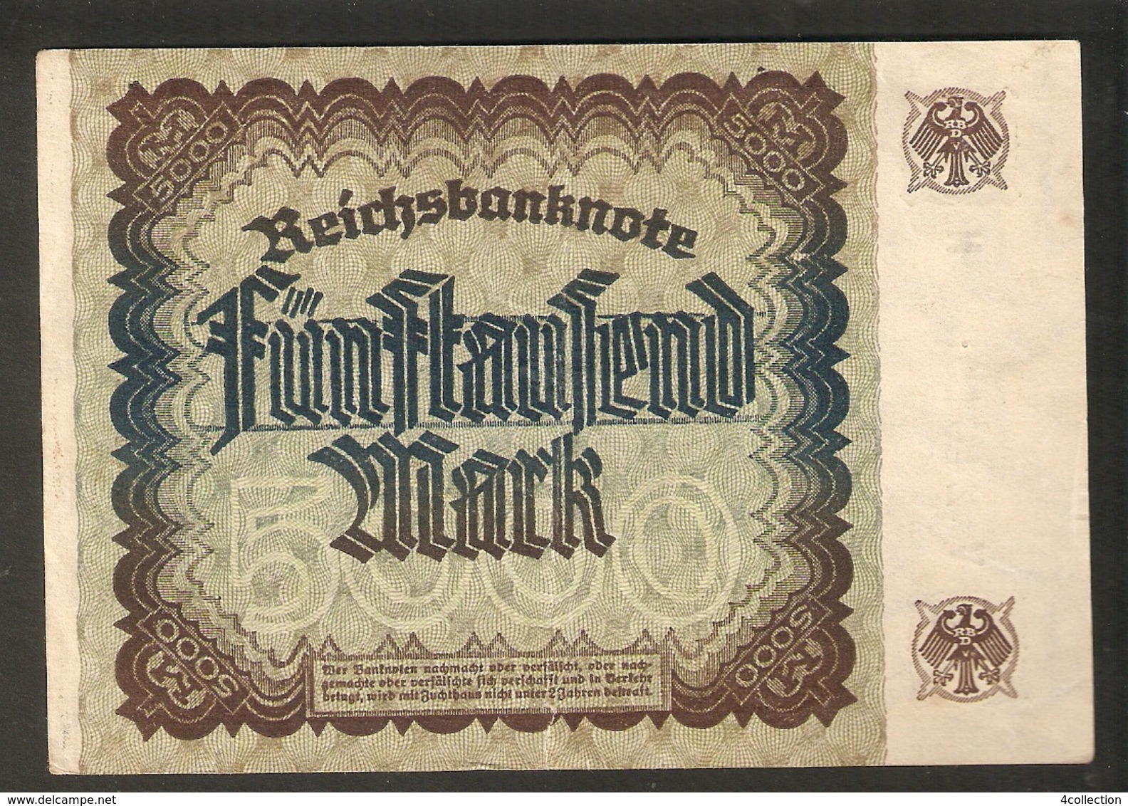 T. Germany Weimar Republic Reichsbanknote 5000 Mark Funftausend 1922 V 246193 N - 5000 Mark