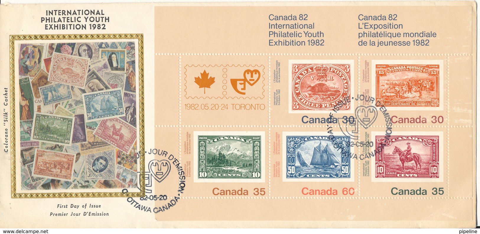 Canada FDC 20-5-1982 International Philatelic Youth Exhibition 1982 Minisheet With SILK Cachet - 1981-1990