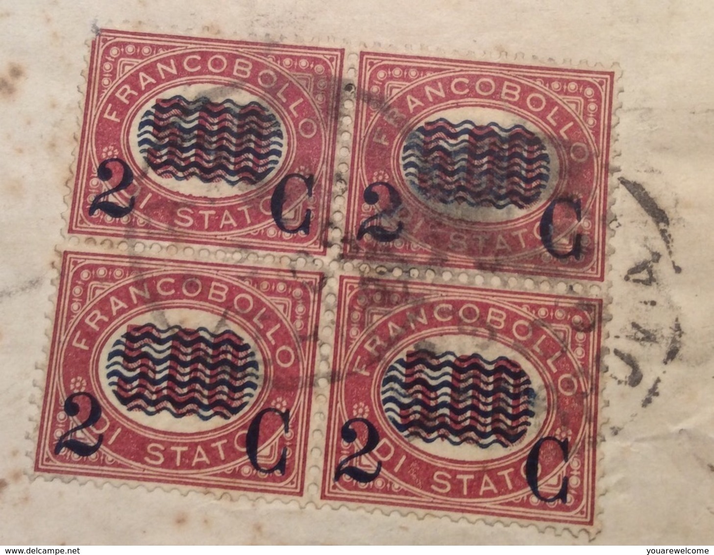 Regno D‘ Italia 1878 Sa. 35 BLOCCHI DI QUATTRO Fascetta Per Stampati > Firenze (lettera Italy  Wrapper Cover - Marcophilia